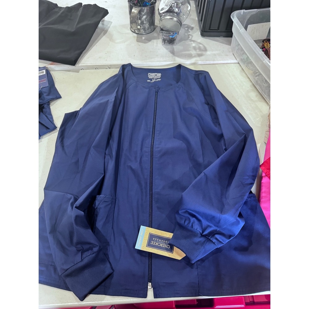 Cherokee Workwear Core Stretch Navy Blue Full Zip Scrub Jacket Womens Medium NWT